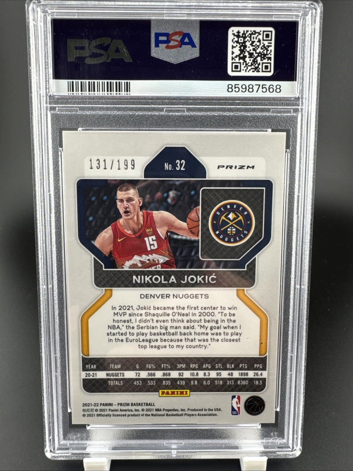 2021 Panini Prizm #32 Nikola Jokic PSA 9 Nuggets 131/199