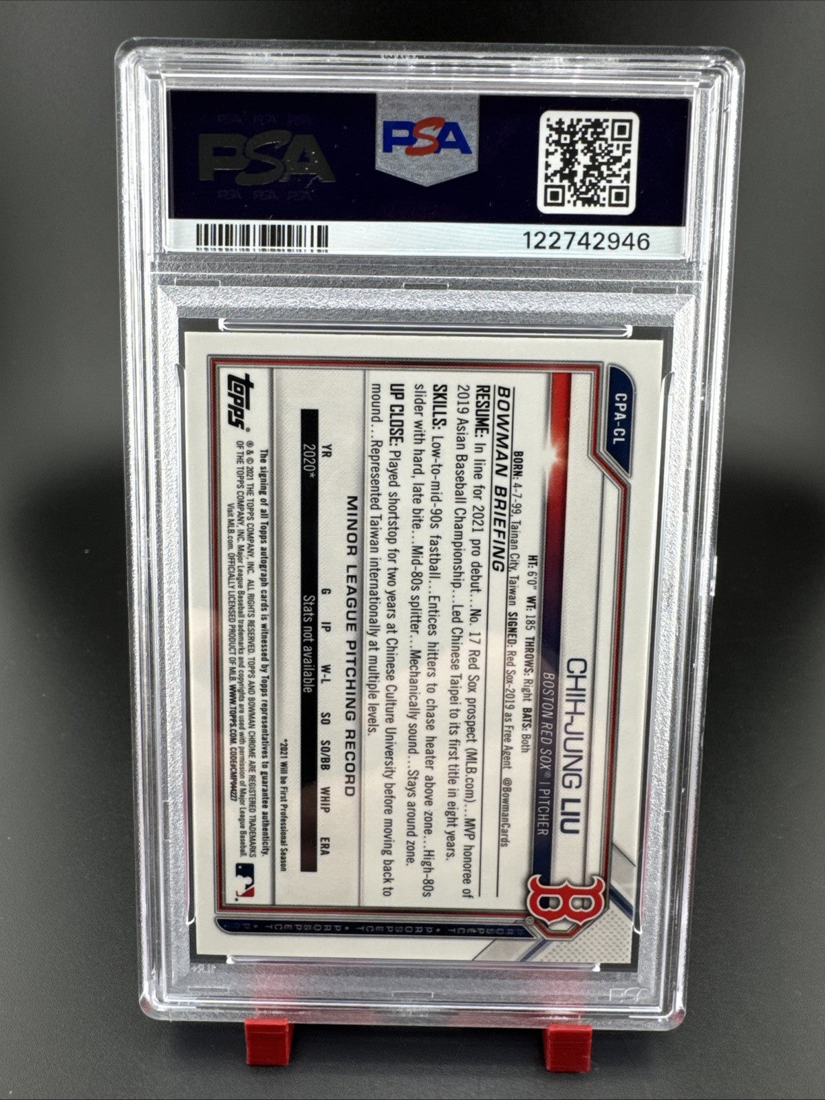 2021 Bowman Chrome Chin-Jung Liu 11/25 Auto Orange Shimmer PSA 10