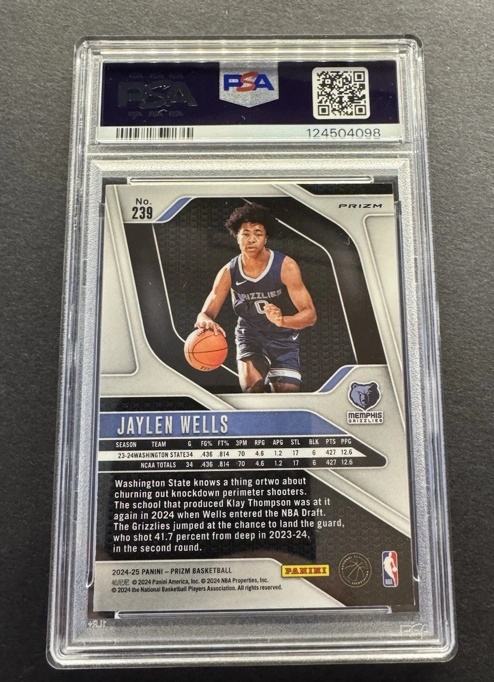 2024-25 Panini Prizm Jaylen Wells #239 Silver Wave RC! Memphis Grizzlies PSA 9