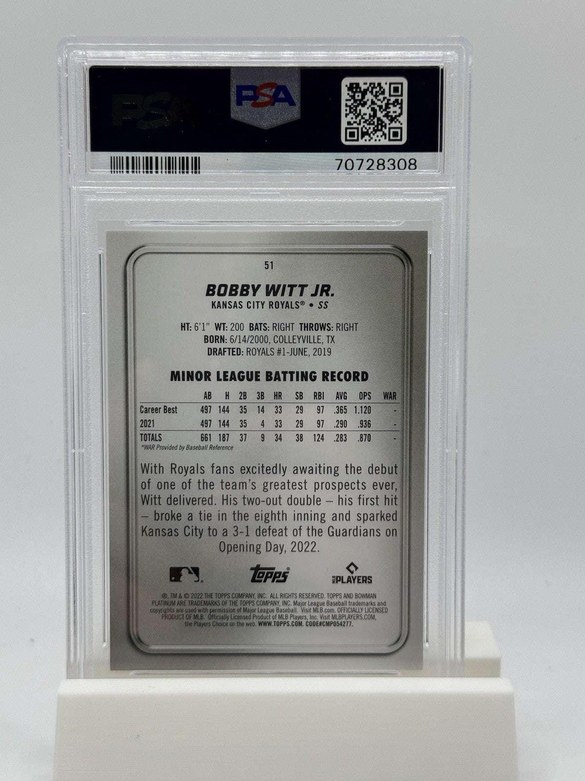 2022 Bowman Platinum RC Rookie Card #51 Bobby Witt Jr. 🔥 PSA 10 Royals