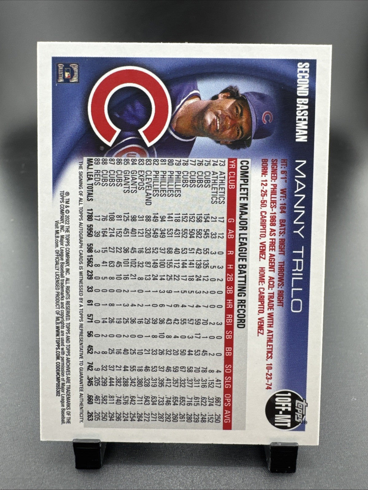 2022 Topps Archives Manny Trillo Fan Favorites Auto #10FF-MT Cubs