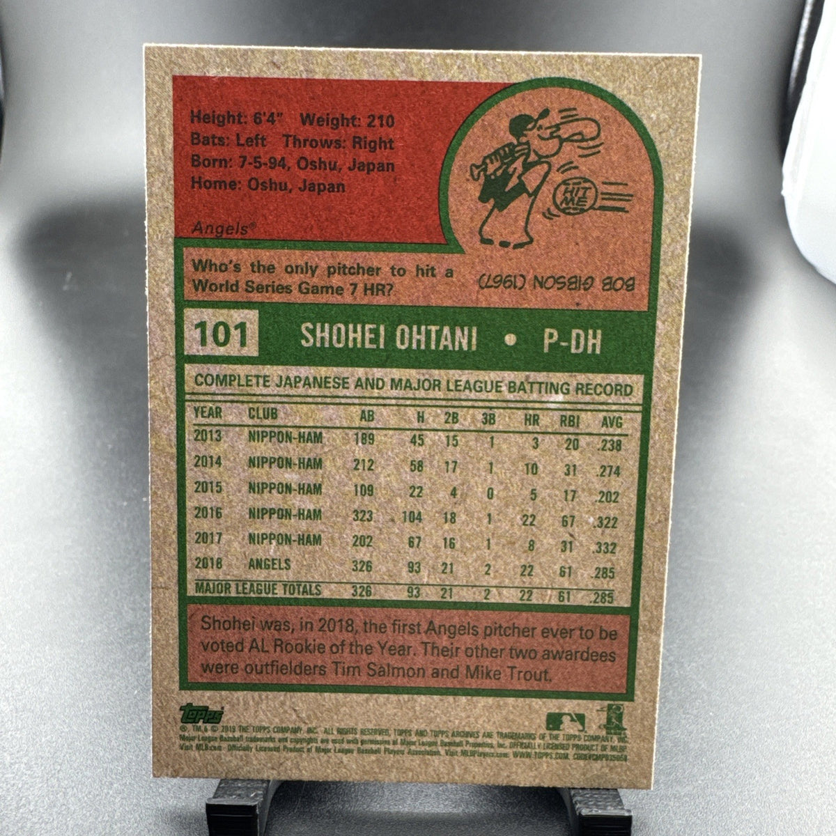 2019 Topps Archives 1975 Design #101 Shohei Ohtani Los Angeles Angels