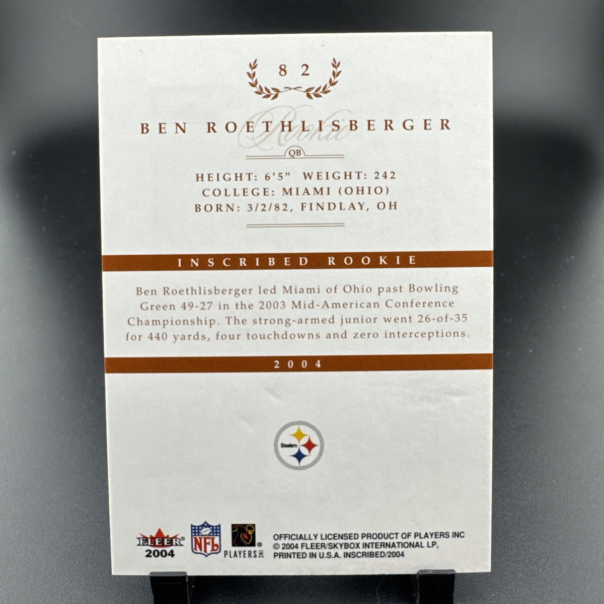 2004 Fleer inScribed - Rookie Ben Roethlisberger #82 /750 (RC)
