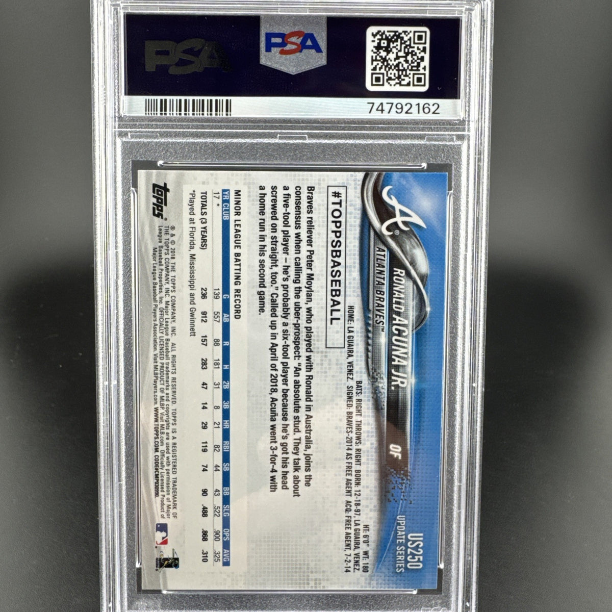 2018 Topps Update Series - Ronald Acuña Jr. #US250 Vertical, Blue Jersey (RC)
