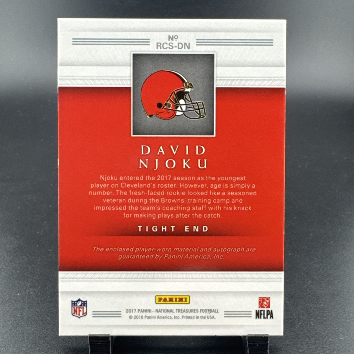 2017 Panini National Treasures David Njoku Rookie Colossal Sigs NFL Shield 1/1