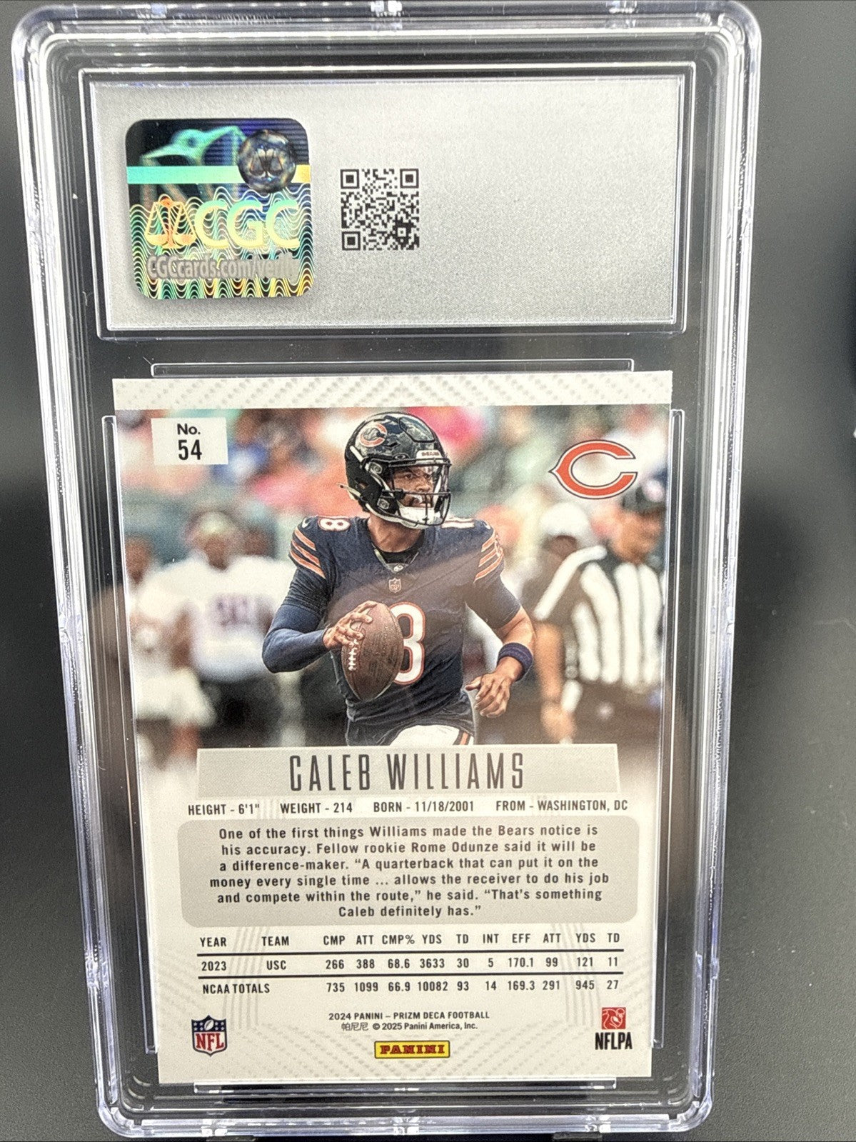 2024 PANINI PRIZM DECA #54 CALEB WILLIAMS ROOKIE RC CGC Mint 9
