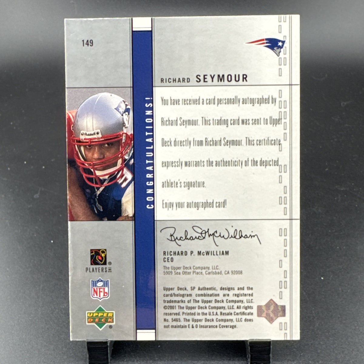 2001 SP Authentic - Future Watch Richard Seymour #149 /550 (AU, RC)