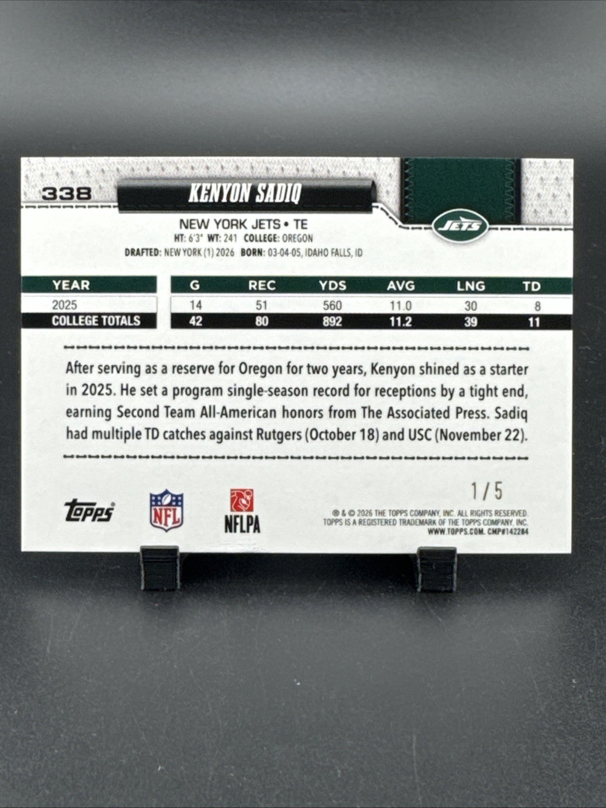 2026 Topps Kenyon Sadiq #338 1/5