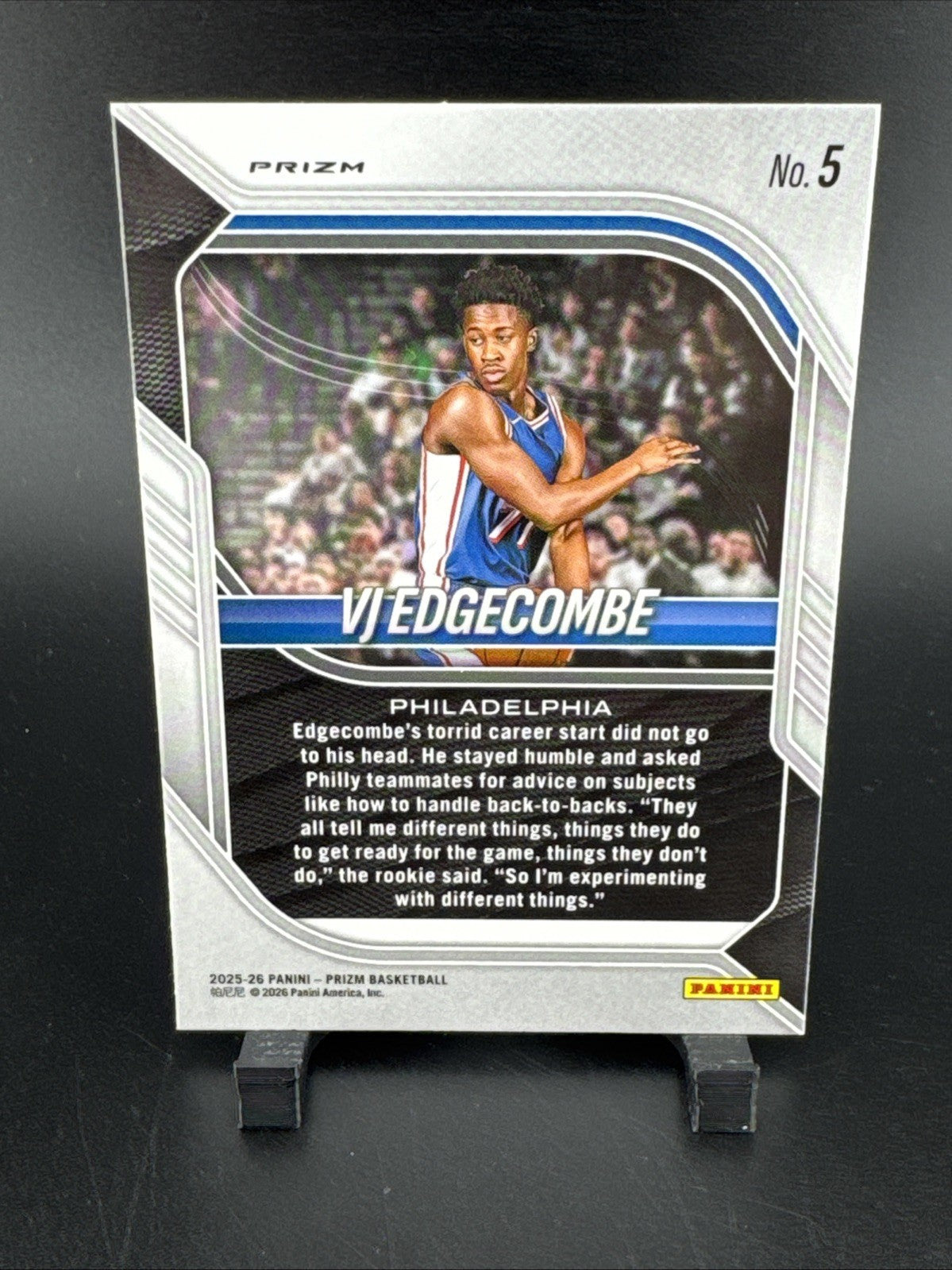 VJ Edgecombe 2025-26 Panini Prizm Basketball Silver Prizm 76ers Rookie #5