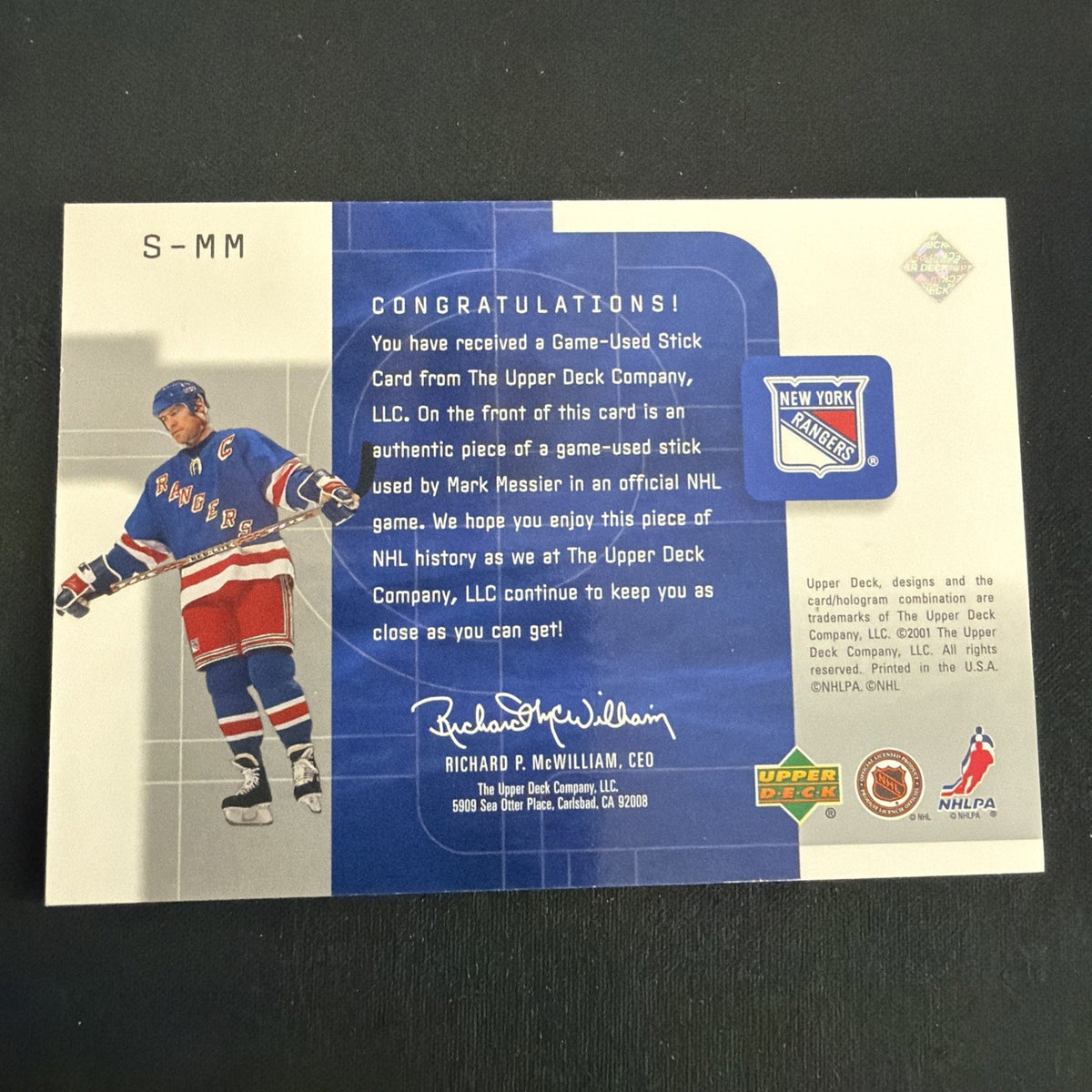 2001-02 Upper Deck Top Shelf - Game-Used Sticks Mark Messier #S-MM (MEM)