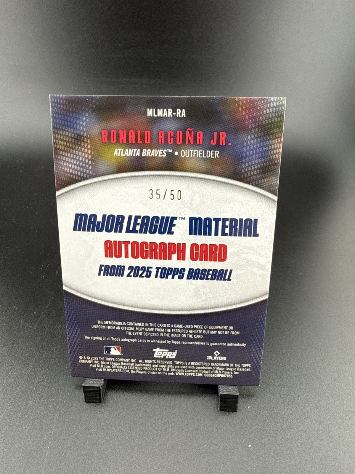 2025 Topps Series 1 RONALD ACUNA JR. Major League Material (Bat) Autograph /50