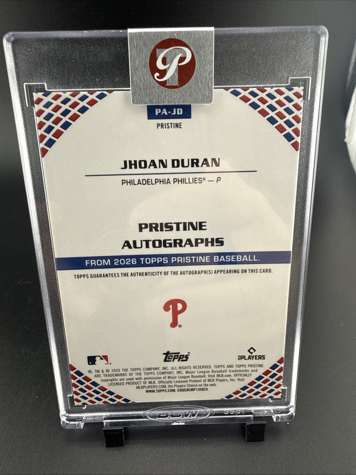 2026 Topps Pristine Jhoan Duran AUTO Blue Refractor ON-Card Auto #34/75 Encased