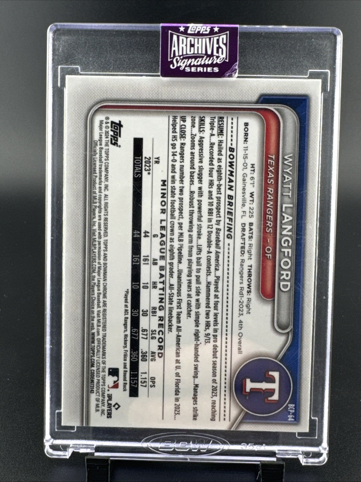 2025 Topps Archives - WYATT LANGFORD - Bowman Chrome On Card Autograph 65/80