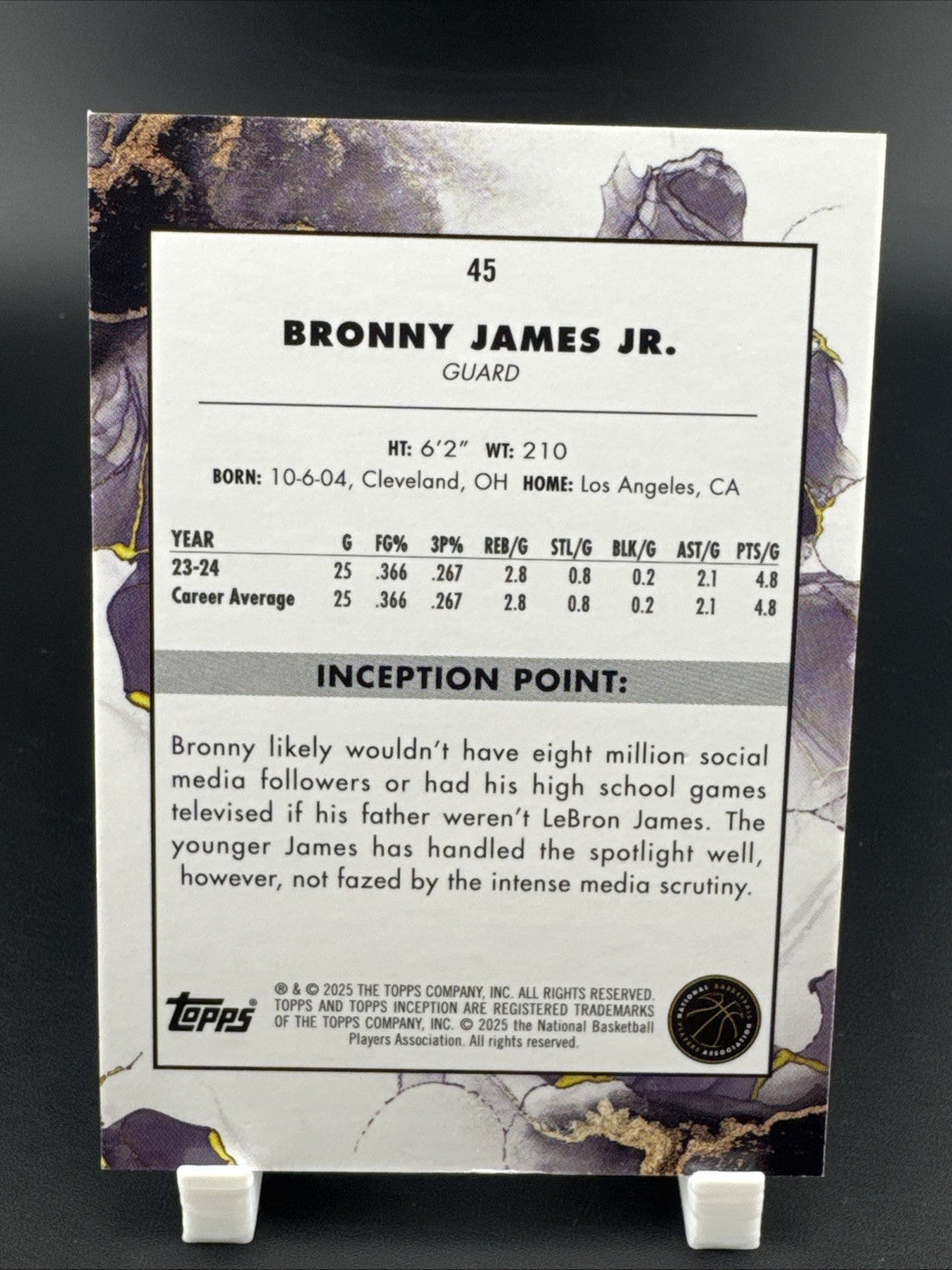 2025 Topps Inception Bronny James 24/25 Rookie