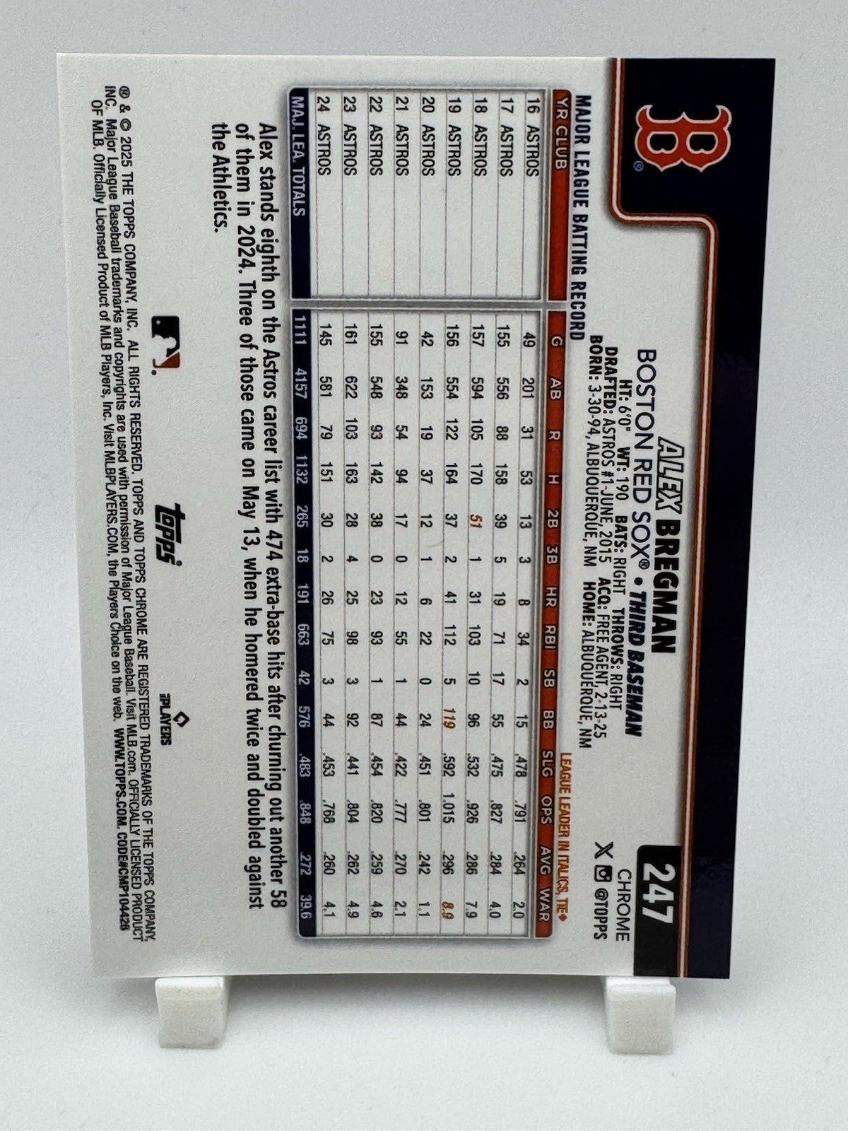 2025 Topps Chrome Alex Bregman Black #5/10 Red Sox