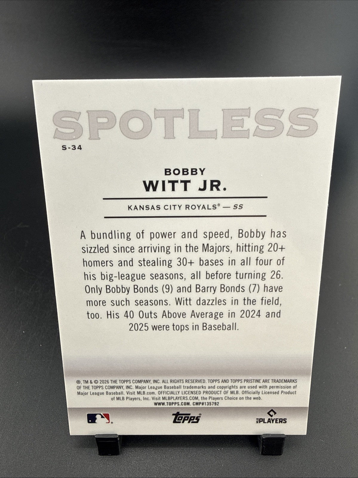 Topps 2026 Pristine Spotless S-34 Bobby Witt Jr Kansas City Royals