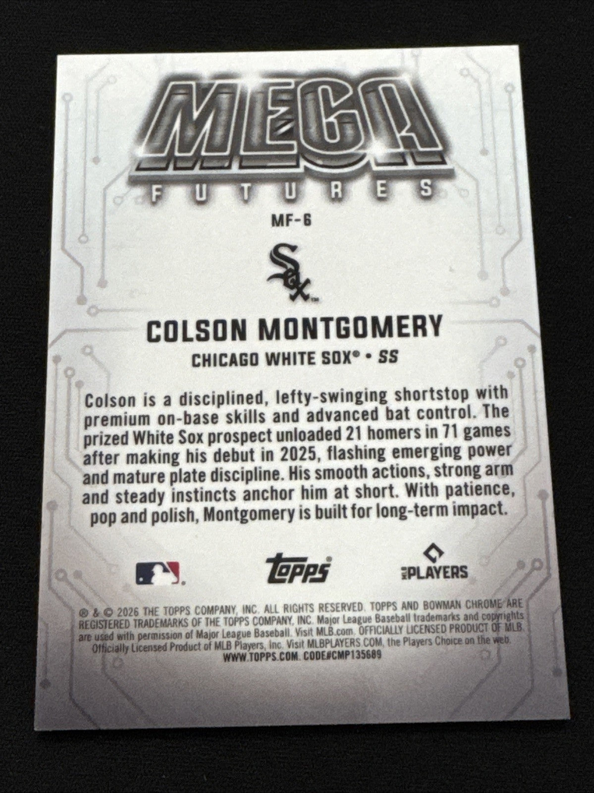 Colson Montgomery RC Mojo Refractor Mega Futures 2026 Bowman White Sox #MF-6
