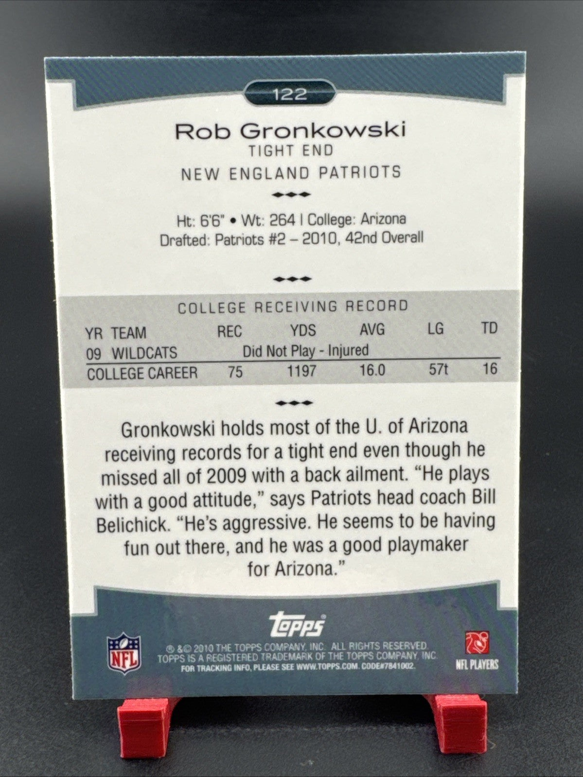 2010 Rob Gronkowski Topps Platinum #122 Rookie Card RC