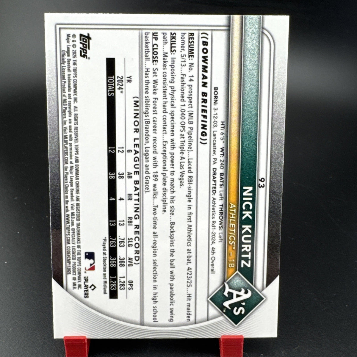 2025 Bowman Chrome Nick Kurtz Geometric Refractor /499 #93 RC Athletics