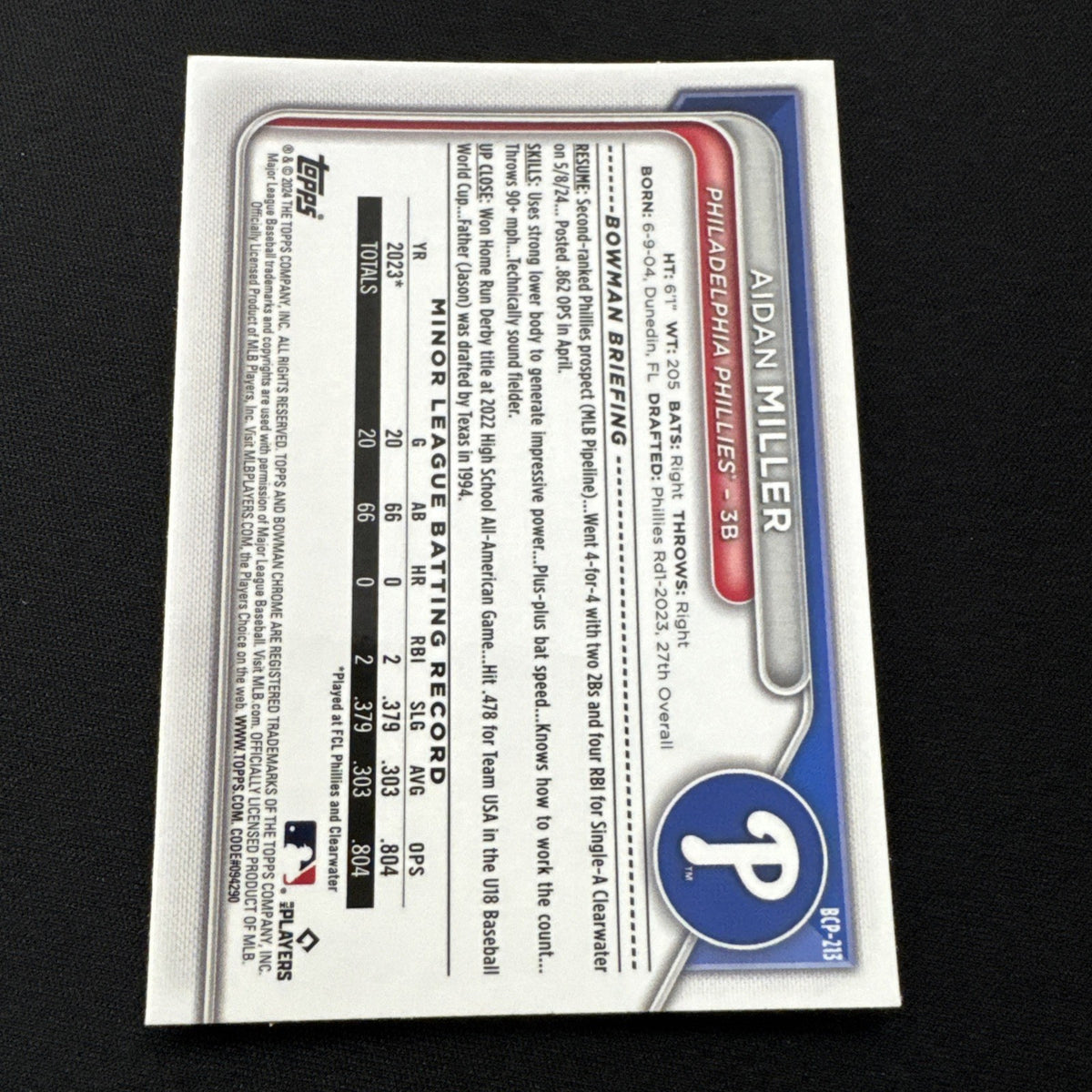 2024 Bowman Chrome Draft Sapphire - Aidan Miller #BDC-115 Gold 15/50 (RC)