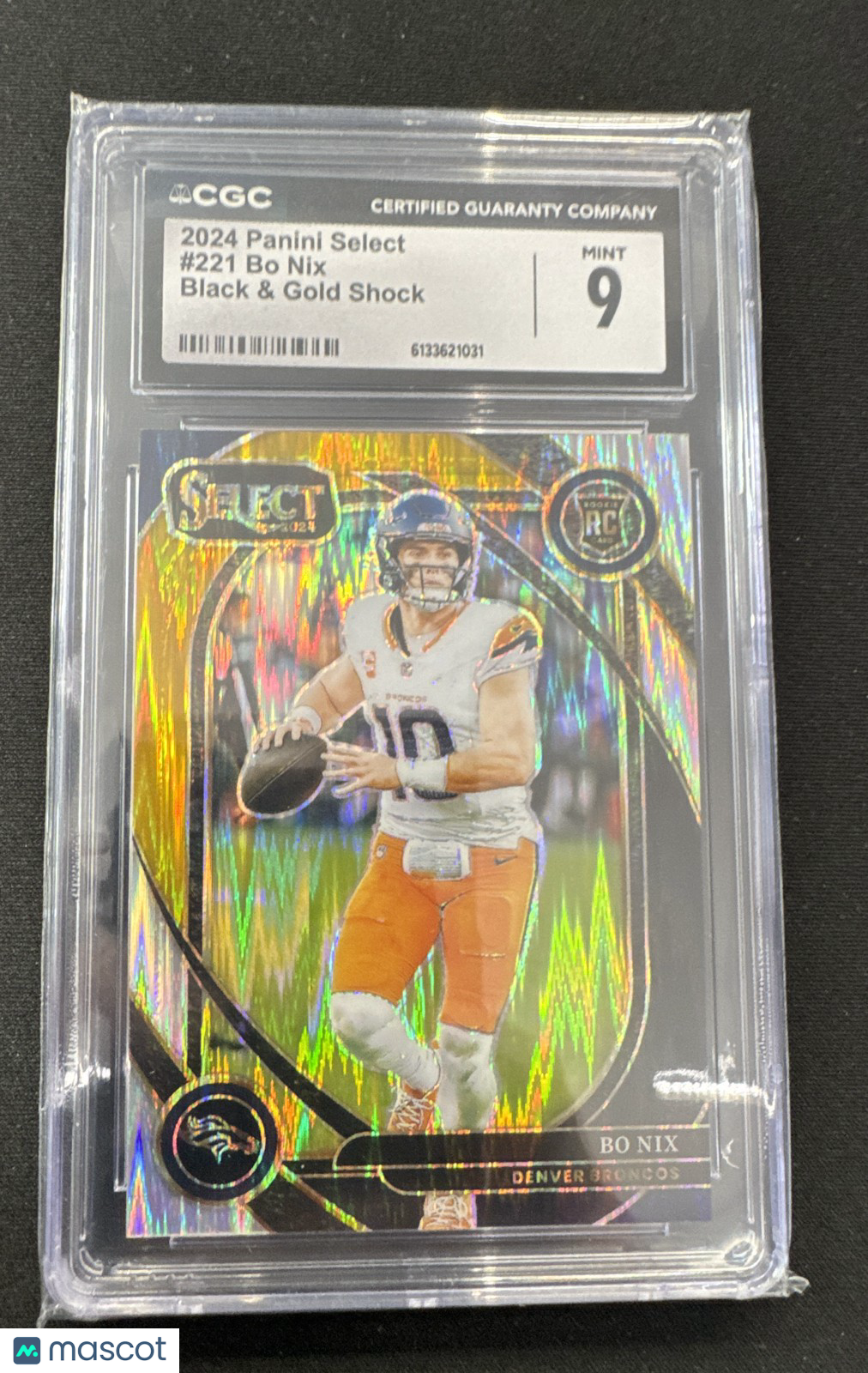 2024 Panini Select - Club Level Bo Nix #221 Black & Gold Shock Prizm (RC)