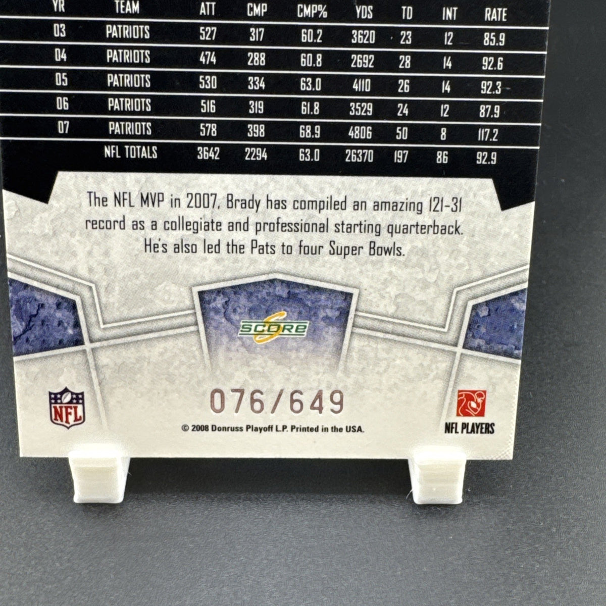 Tom Brady Score Donruss 2008 #182 New England Patriots