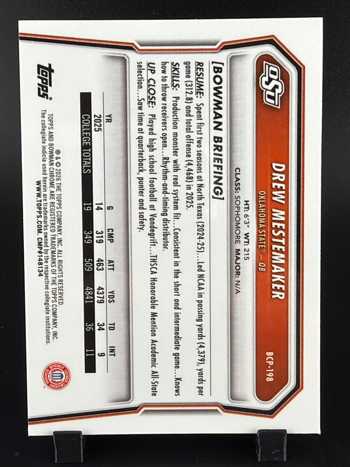2025 Bowman Chrome University Drew Mestemaker #BCP-198 Green Mojo Refractor