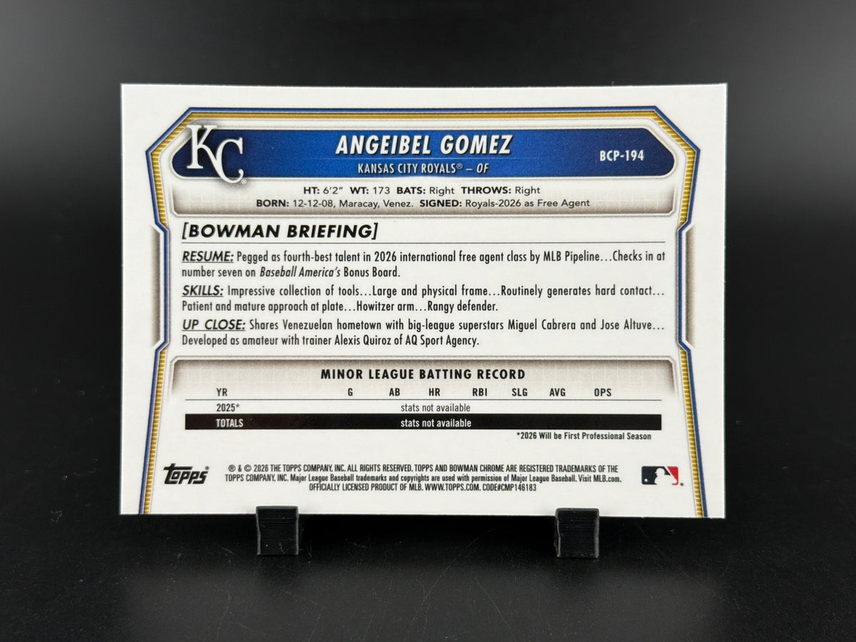 2026 Bowman Chrome Angeibel Gomez #BCP-194 Purple Mojo Refractor /299
