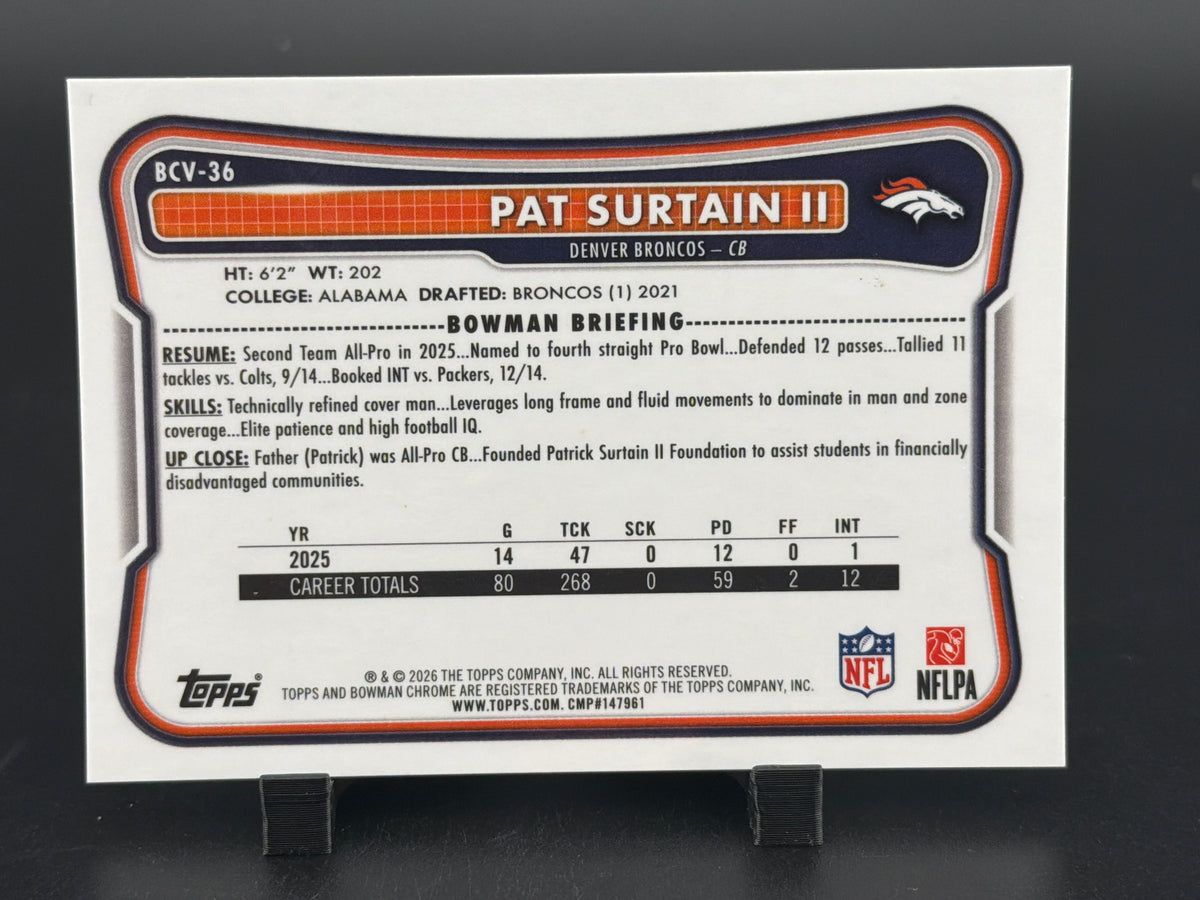 2025 Bowman Chrome Pat Surtain II #BCV-36 Opening First Day Issue exclusive
