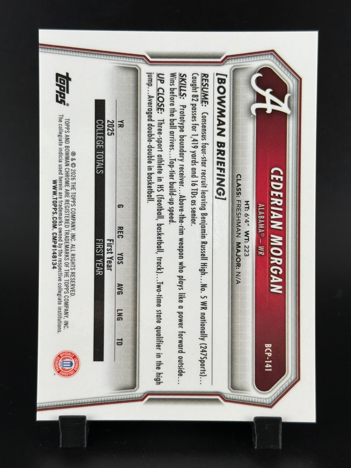 2025 Bowman Chrome University Cederian Morgan #BCP-141 Yellow /50