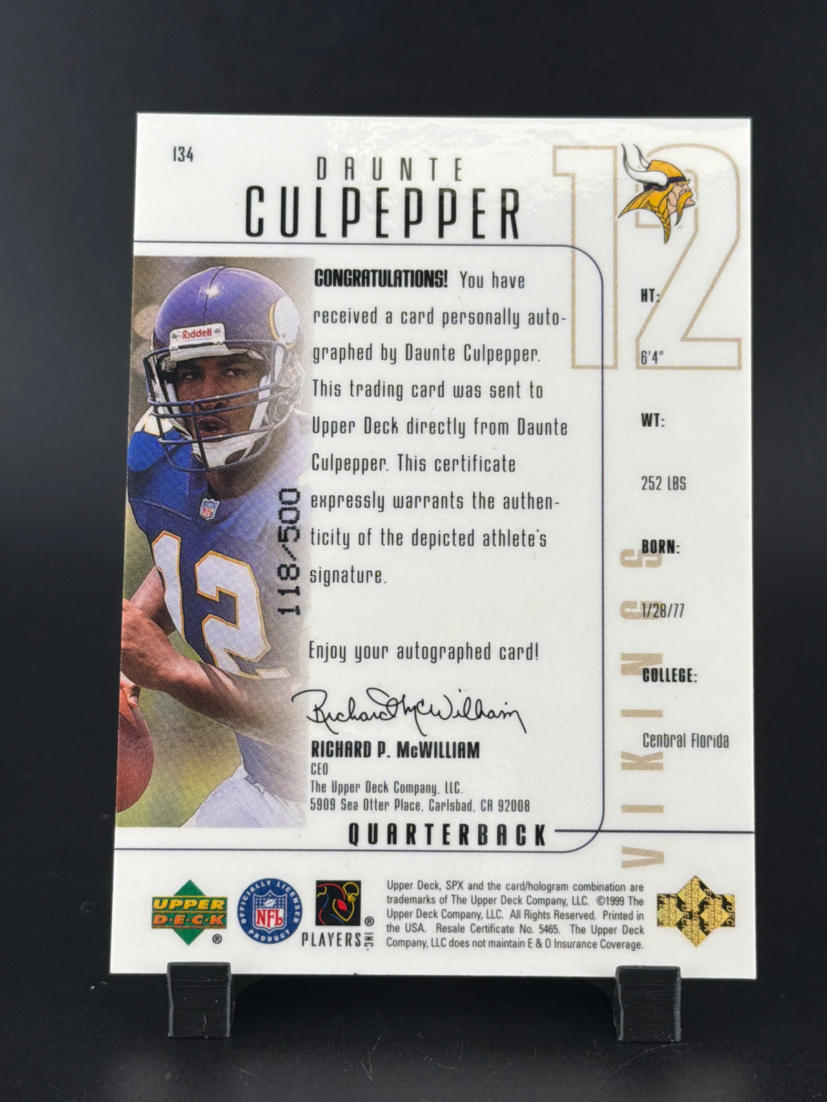 1999 Upper Deck SPx Daunte Culpepper #134 /500