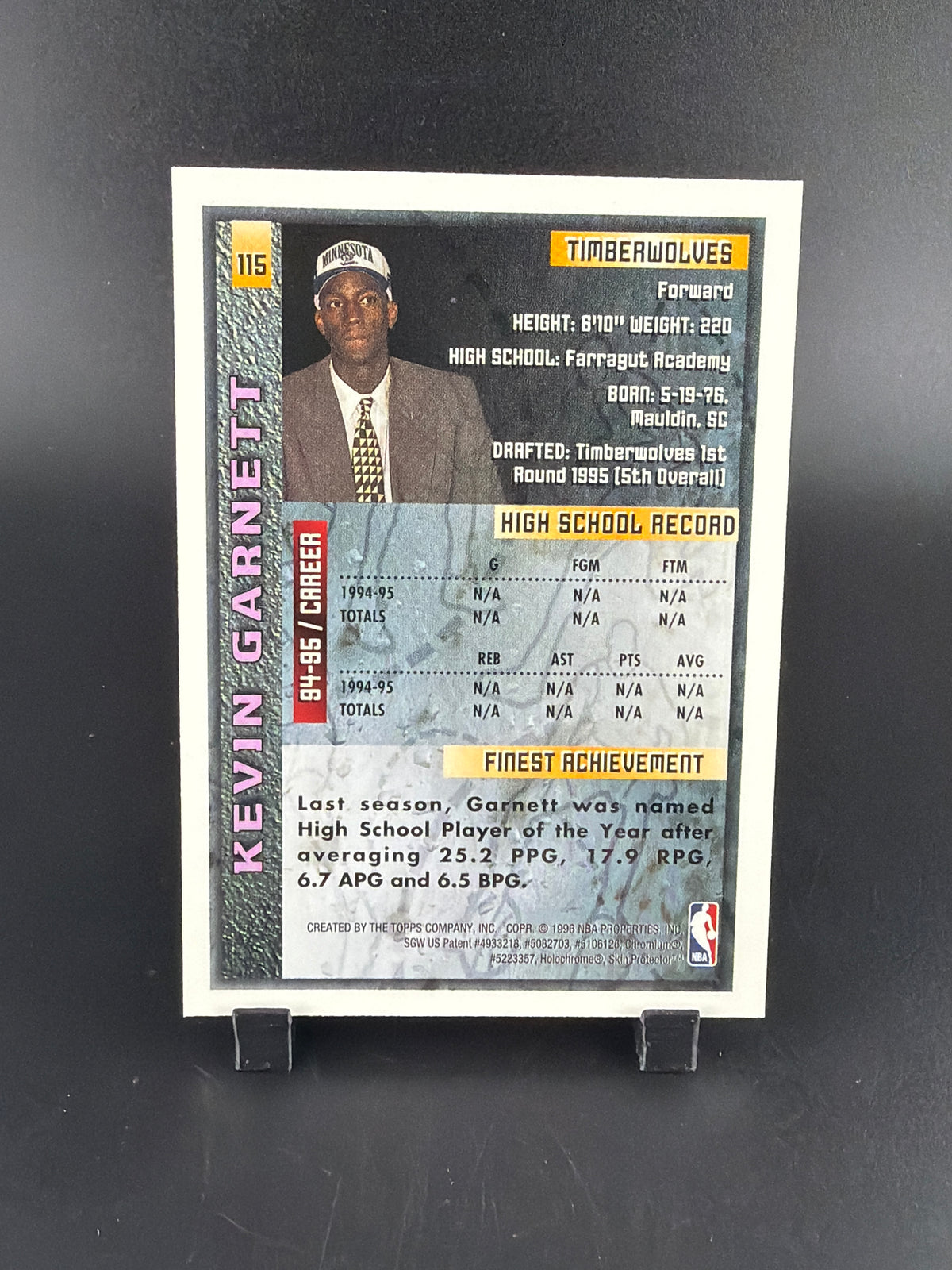 1994 Topps Finest Kevin Garnett #115
