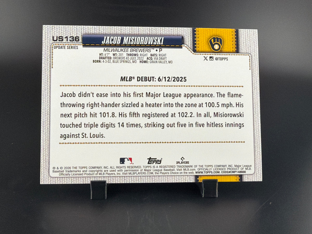 2026 Topps Update Series Jacob Misiorowski #US136 Rainbow Foil RC