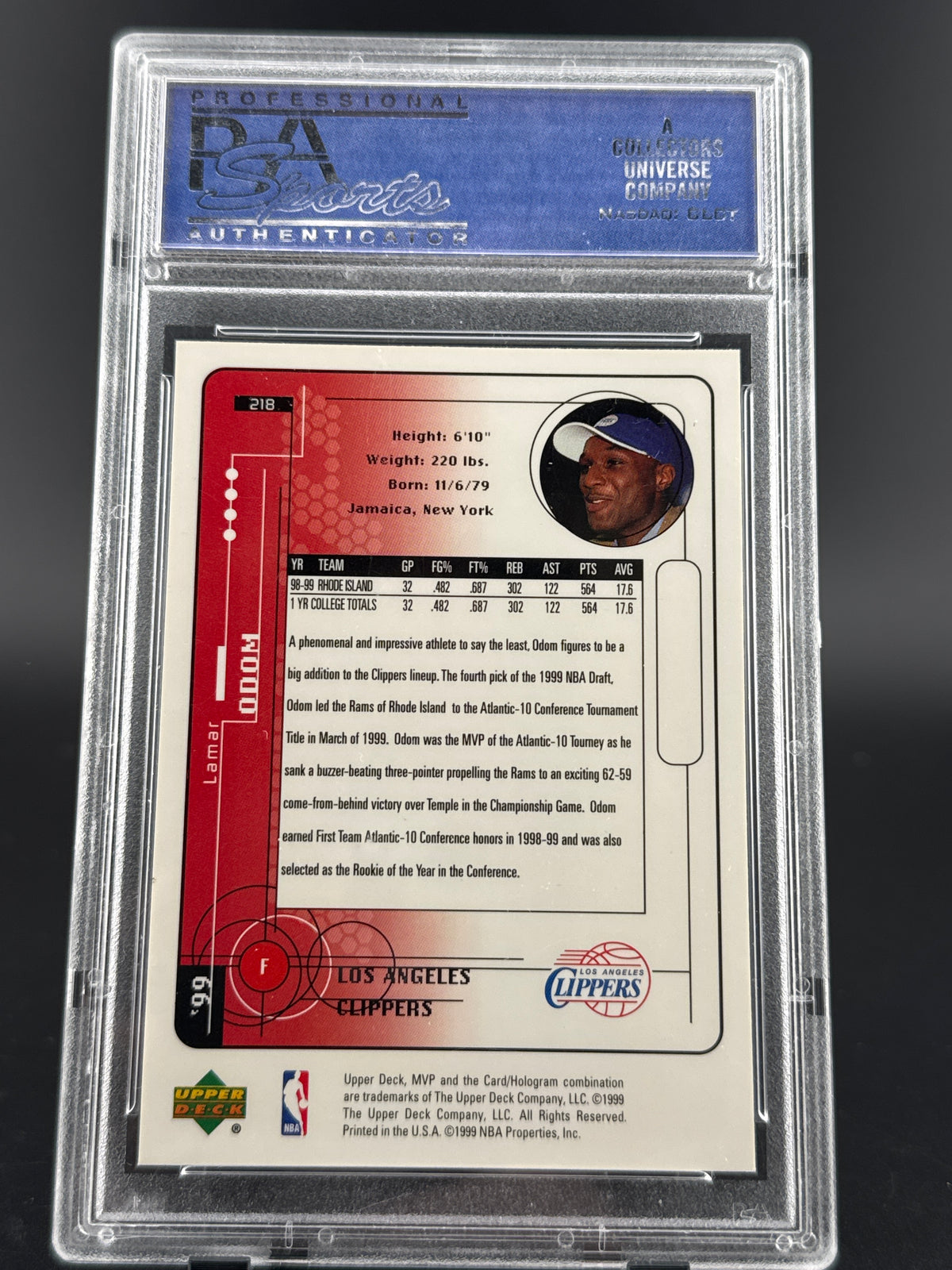 1999 Upper Deck MVP Lamar Odom #218 PSA 9