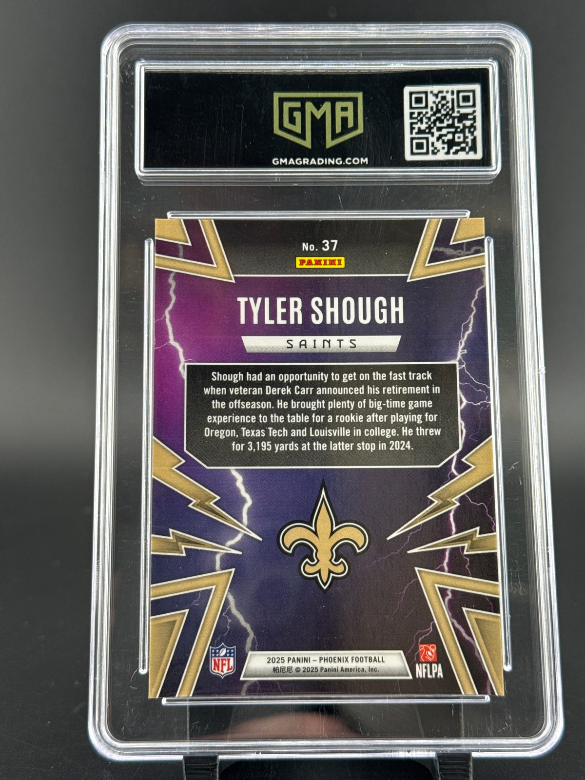2025 Panini Phoenix Football Thunderbirds Tyler Shough #37 RC GMA 10