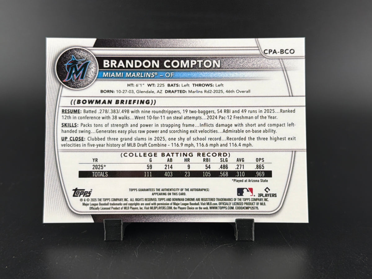 2025 Bowman Chrome Brandon Compton #CPA-BCO Black