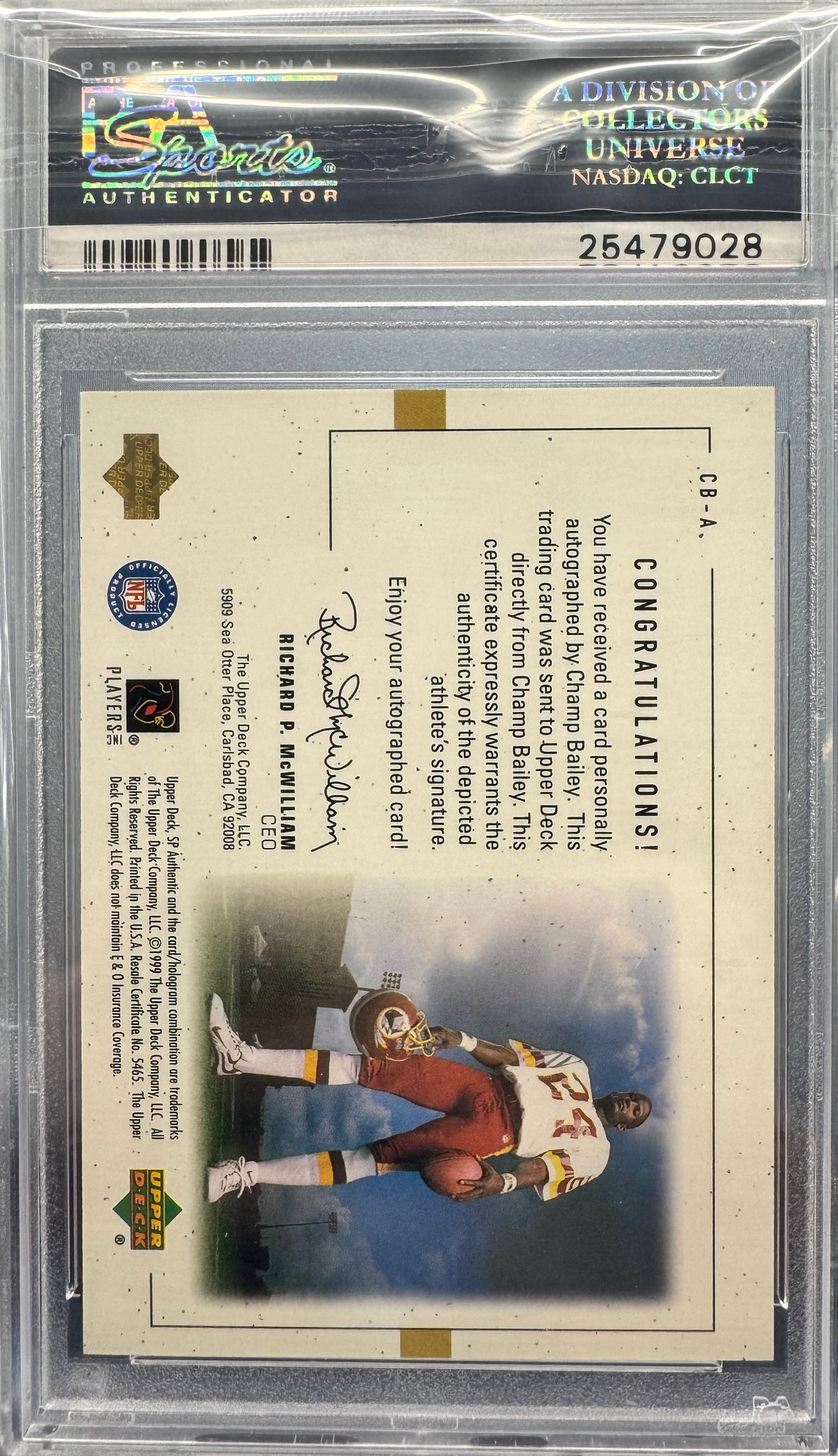 1999 SP Authentic Player's Ink Champ Bailey #CB-A PSA 10