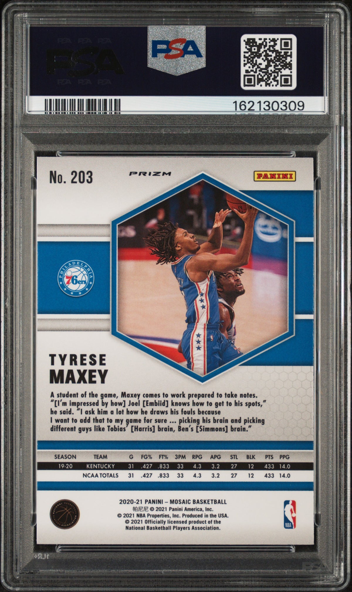 2020 Panini Mosaic Tyrese Maxey #203 Reactive Orange PSA 9