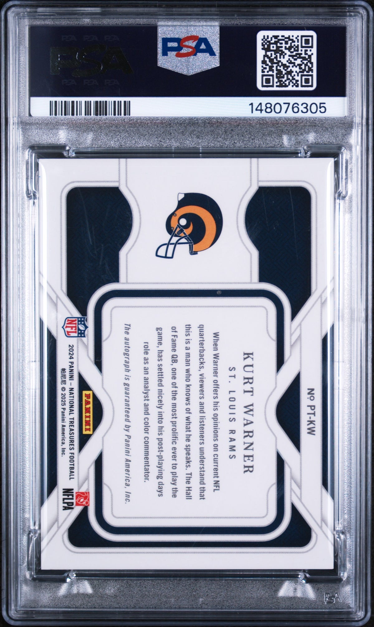 2024 Panini National Treasures Personalized Treasures Autographs Kurt Warner #KW PSA 8