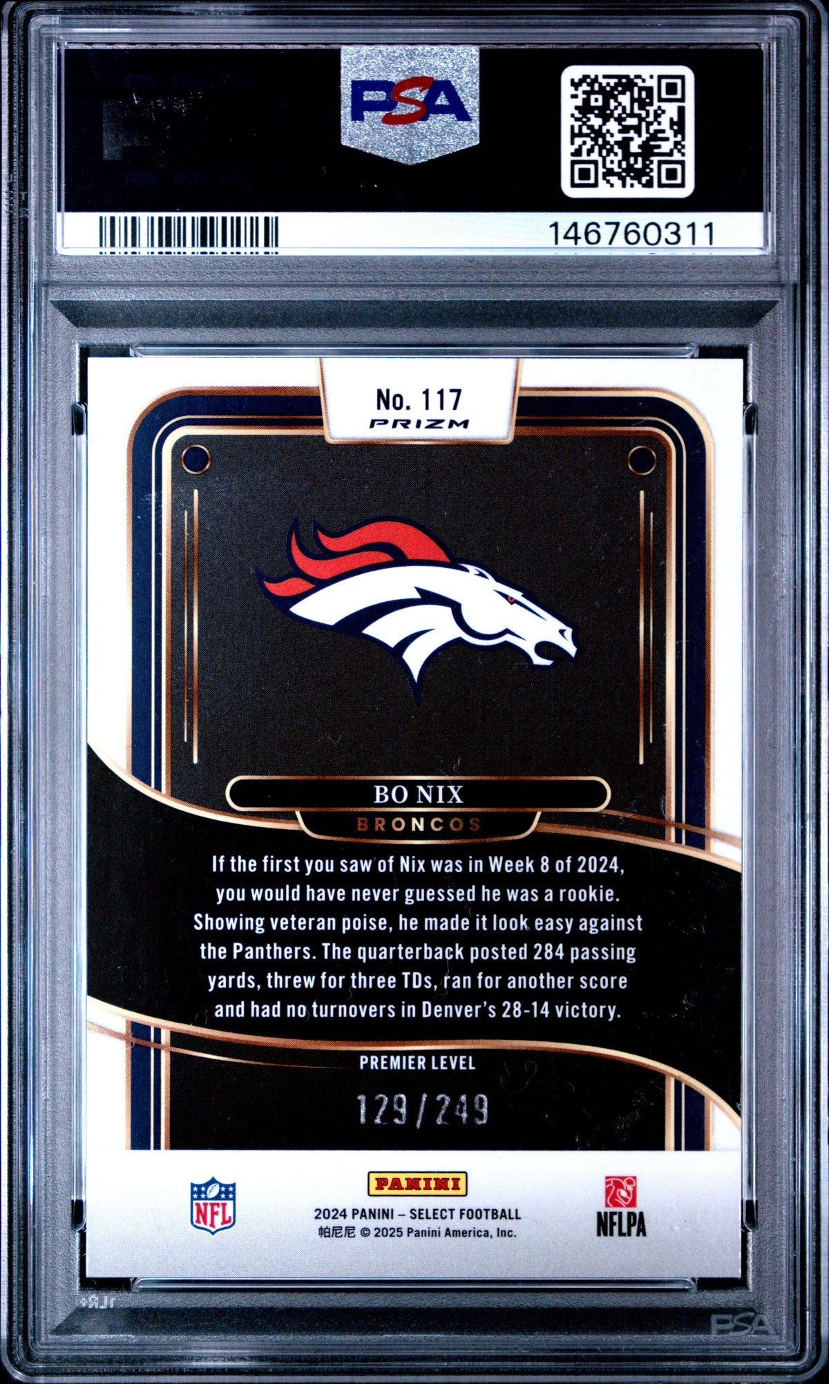 2024 Panini Select Bo Nix #117 Tri Color Prizm PSA 10