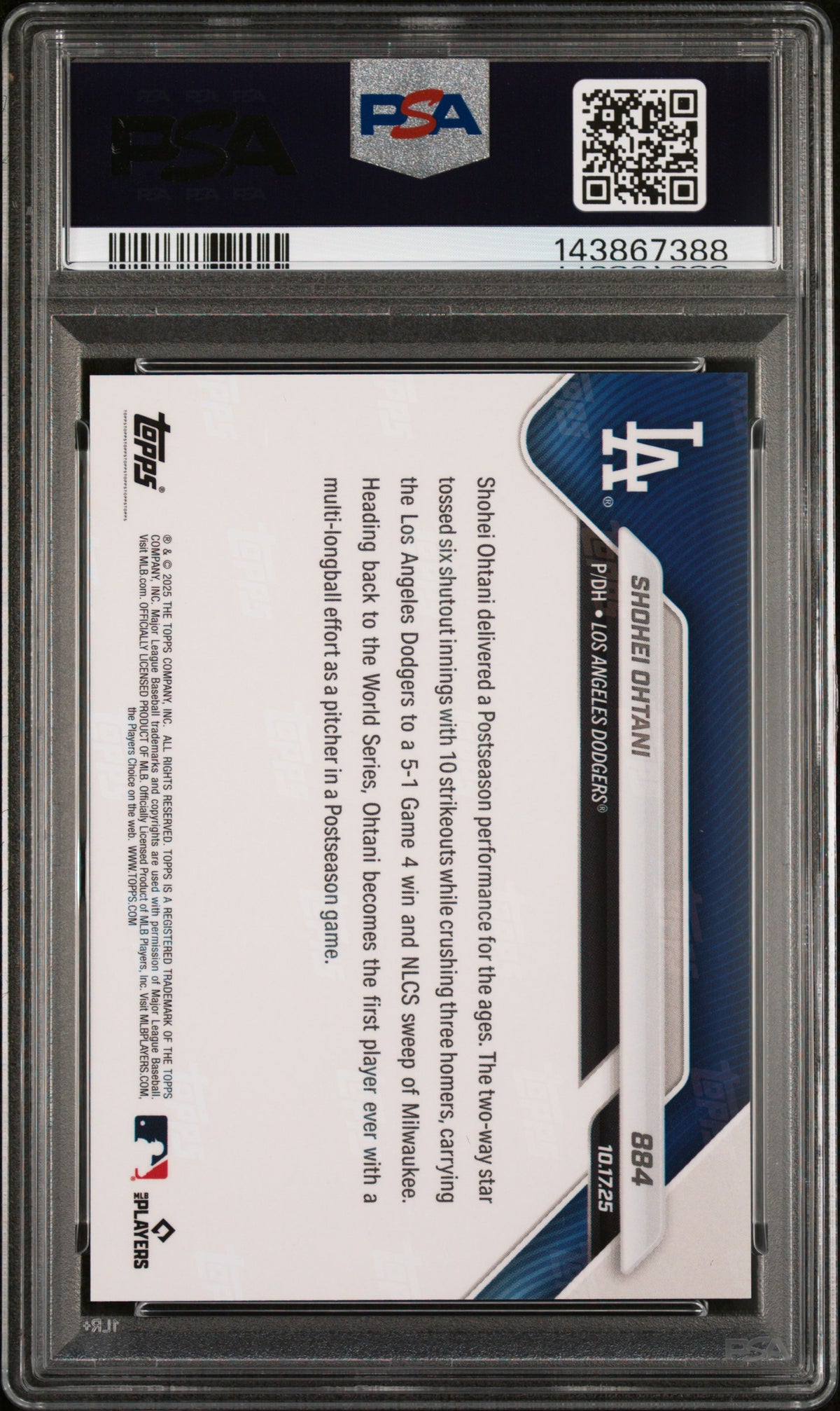 2025 Topps Now Shohei Ohtani #884 PSA 10