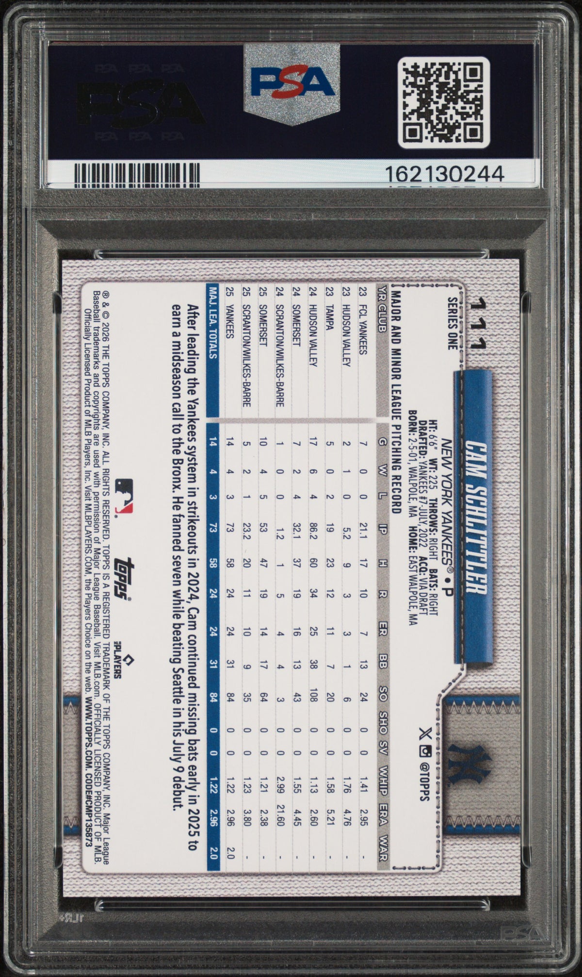 2026 Topps Cam Schlittler #111 Holiday PSA 9
