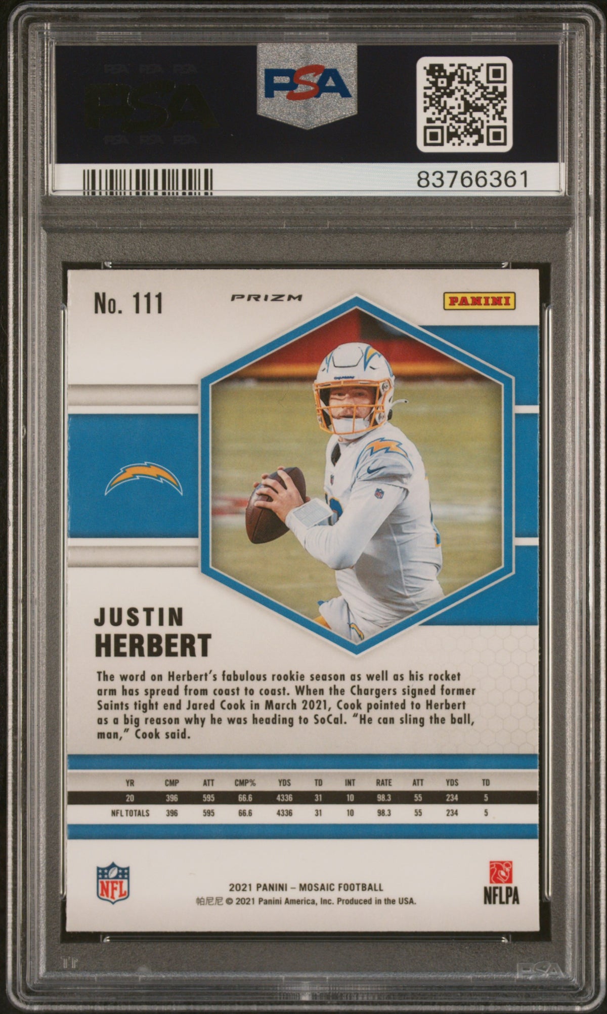 2021 Panini Mosaic Justin Herbert #111 No Huddle Silver PSA 10