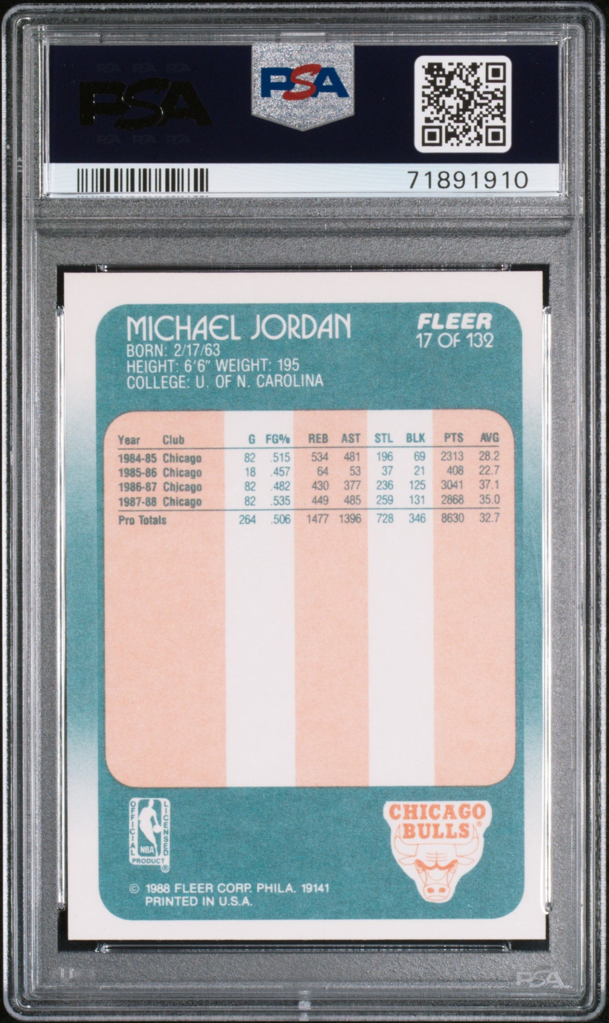 1988 Fleer Michael Jordan #17 PSA 9