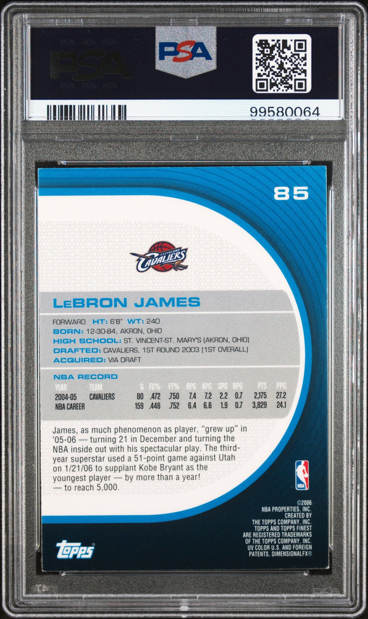 2005 Finest LeBron James #85 PSA 8