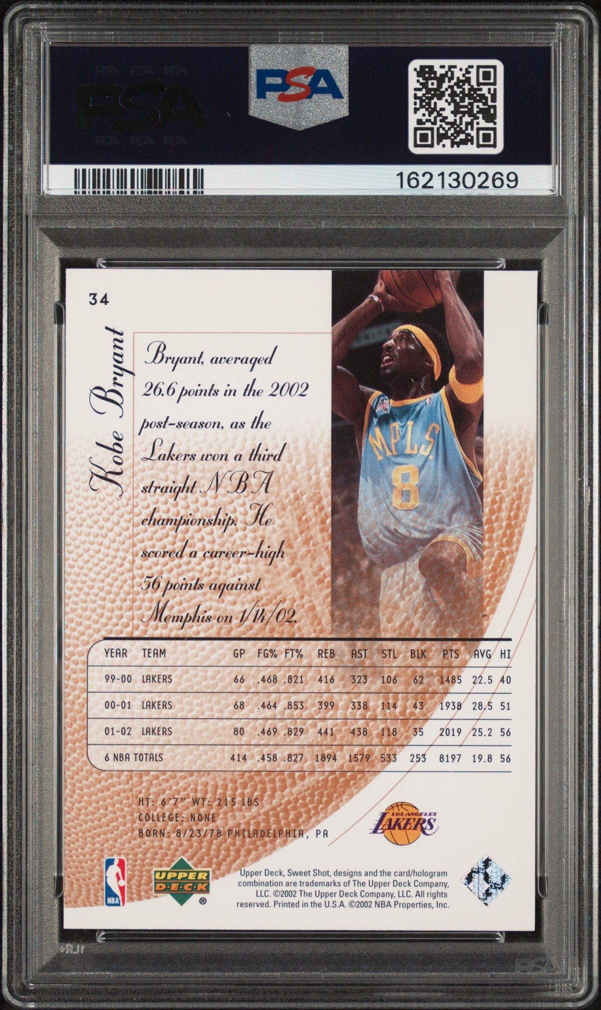 2002 Upper Deck Sweet Shot Kobe Bryant #34 PSA 9