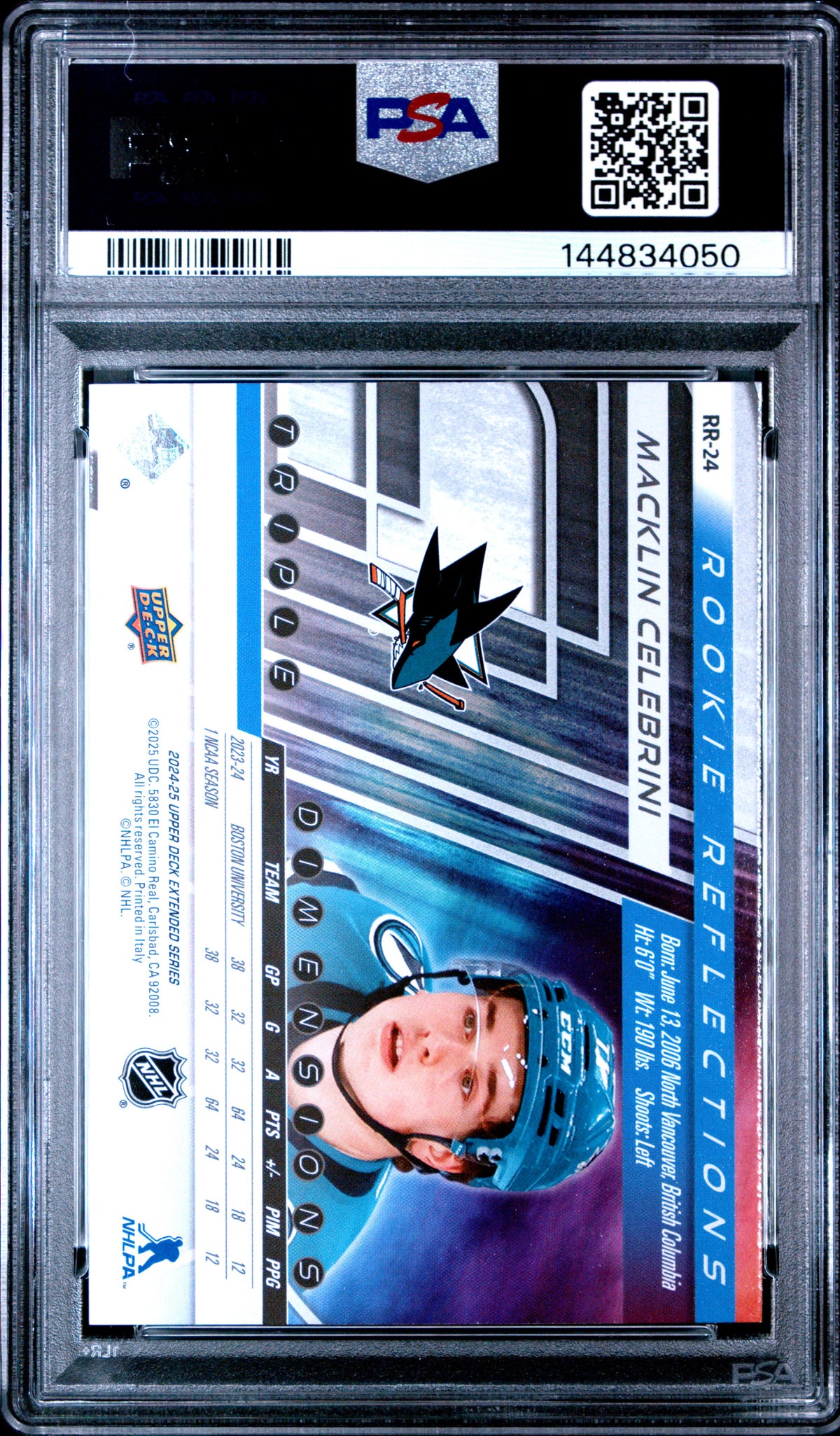 2024 Upper Deck Rookie Reflections Macklin Celebrini #RR24 PSA 10