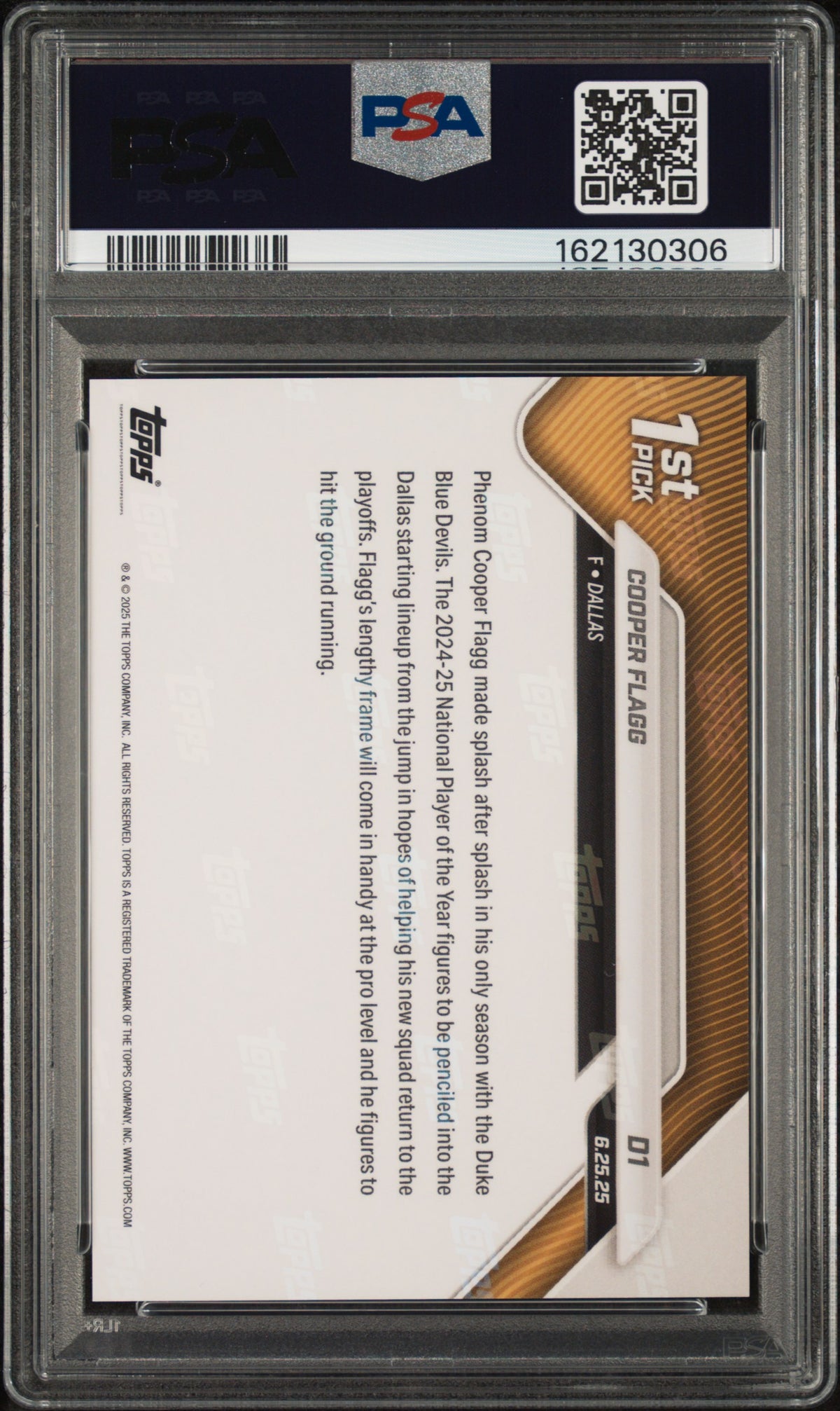 2025 Topps Now Draft Cooper Flagg #D1 PSA 10