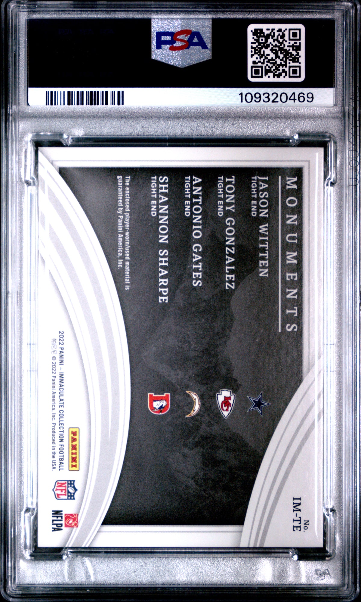 2022 Panini Immaculate Antonio Gates Shannon Sharpe Tony Gonzalez Jason Witten