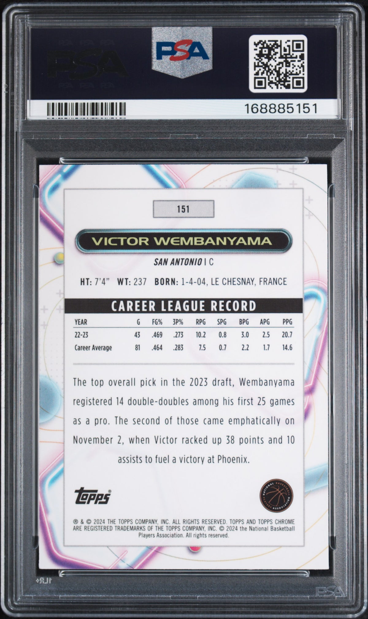 2023 Topps Cosmic Chrome Victor Wembanyama #151 Aqua Equinox PSA 9
